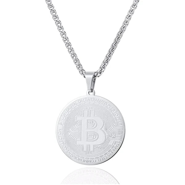 Bitcoin Iced Out Style Pendant in Sterling Silver (PE)