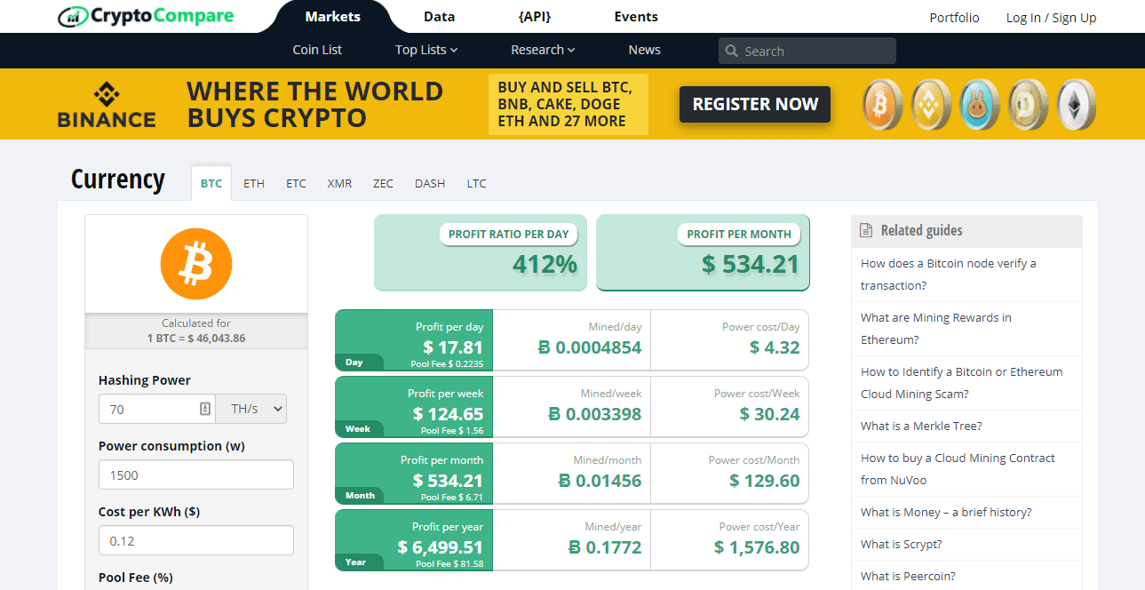 Bitcoin (BTC) Mining Profit Calculator - WhatToMine