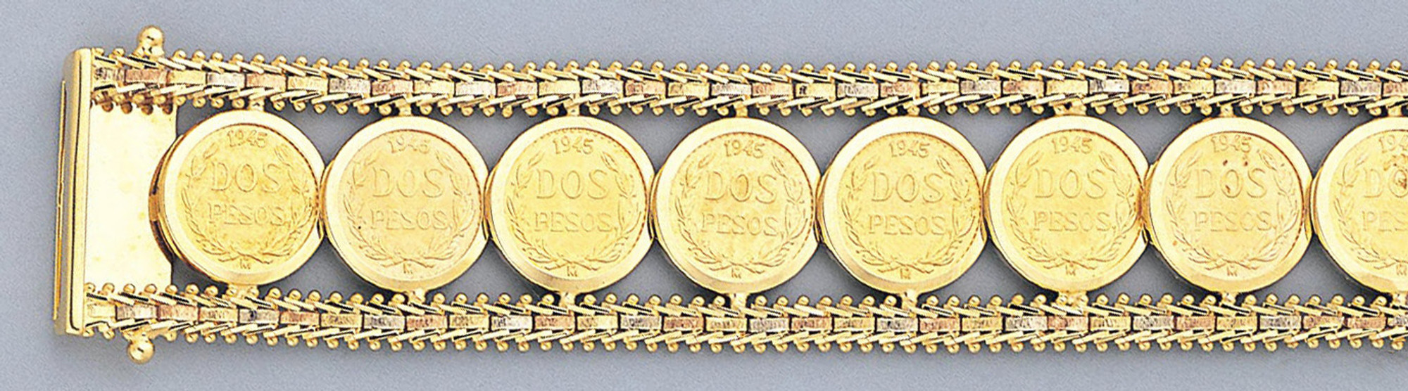 Custom 14k Yellow Gold and Mexican Dos Pesos Gold Coin Bracelet