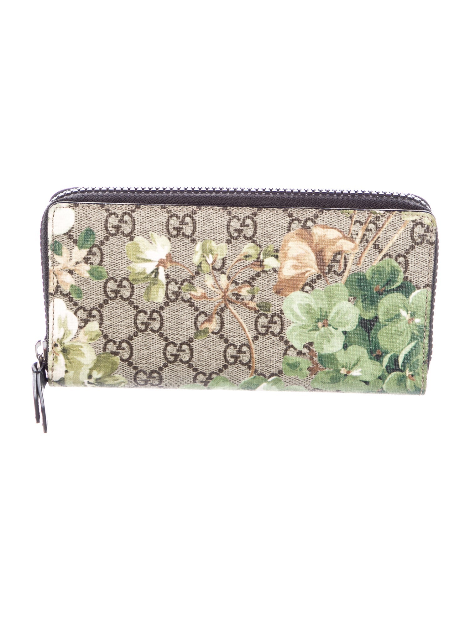 GUCCI GG Blooms Supreme Canvas Zip Around Wallet Beige/Ebony 