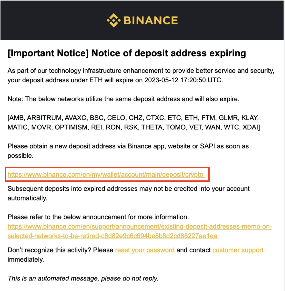 Binance Users Get New ETH Deposit Address - 1001fish.ru