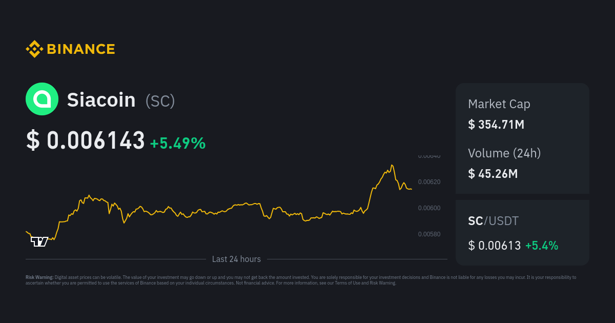 Siacoin price today, SC to USD live price, marketcap and chart | CoinMarketCap