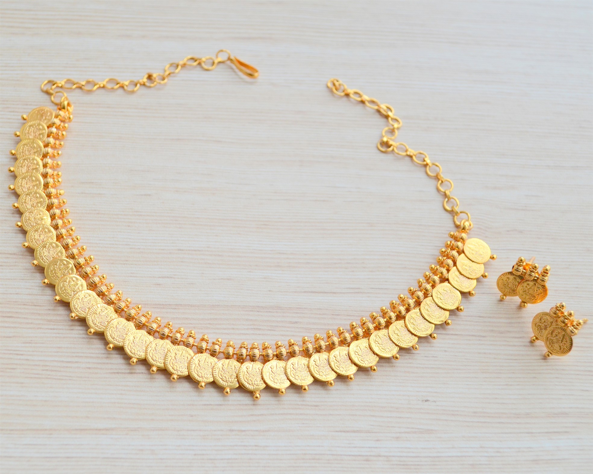 Short Leafy Lakshmi Coin Necklace - South India Jewels