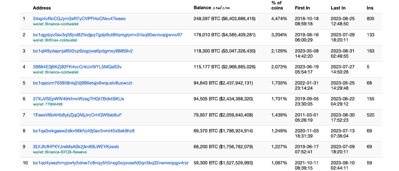 Top Bitcoin Rich Address List | CoinCarp