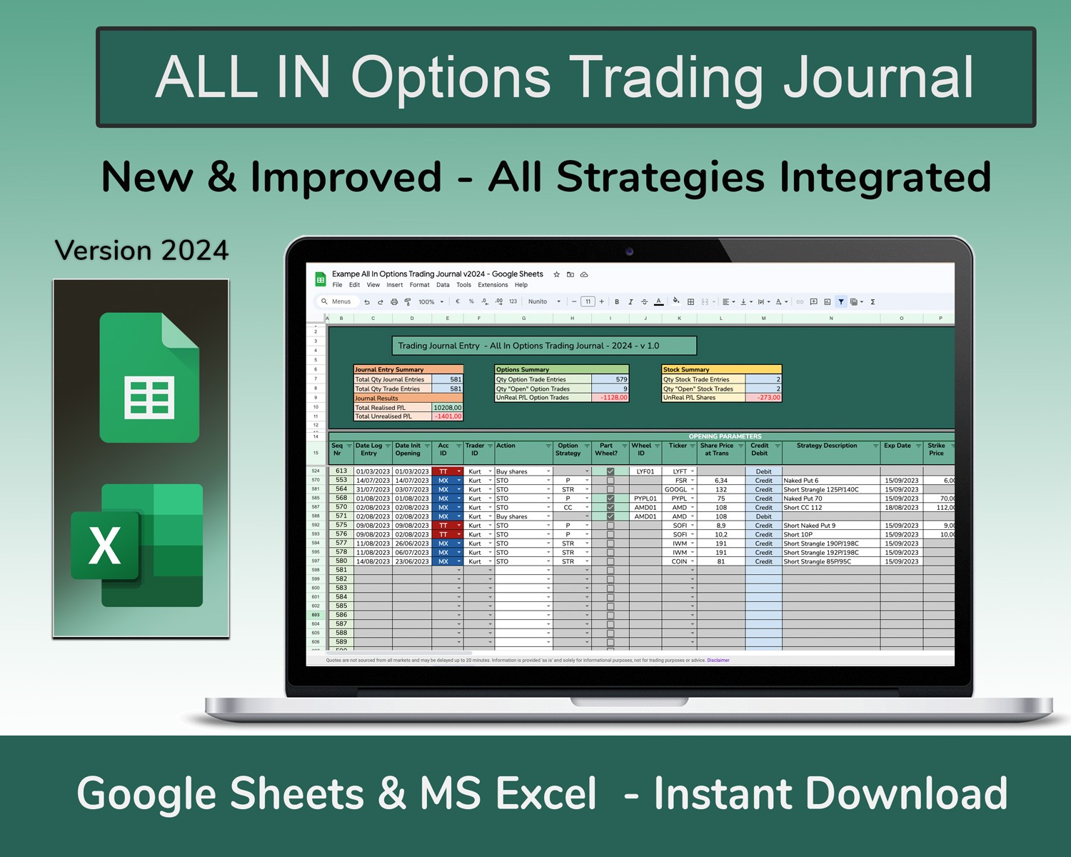 Trading Journal for Stock, Options, Futures and Forex