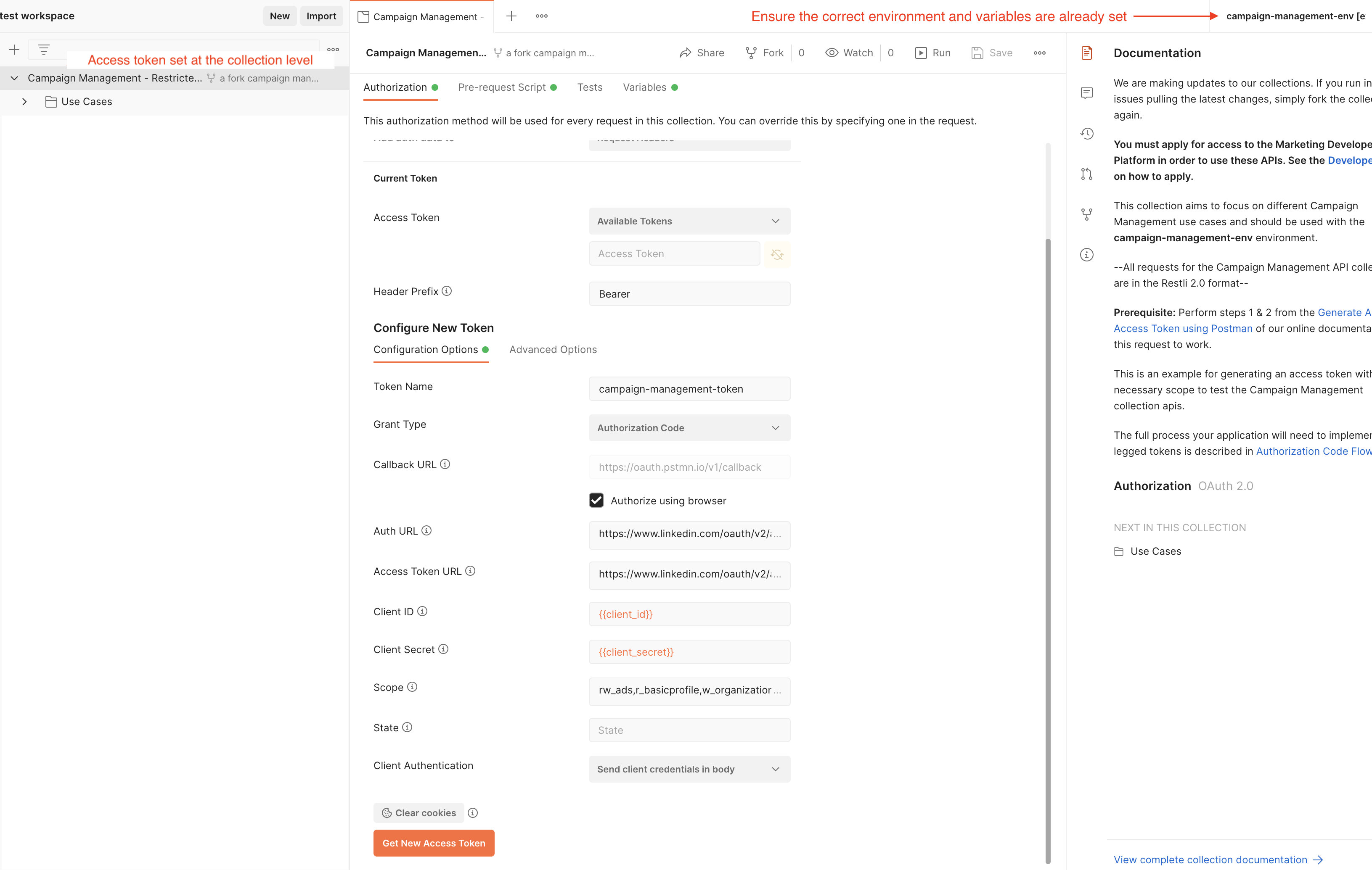 Generate an Access Token Using Postman - LinkedIn | Microsoft Learn