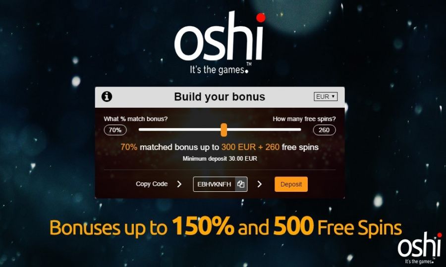 Oshi Casino, a bonus for the first 4 deposits up to $2,