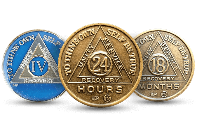 Custom Alcoholics Anonymous Sobriety Coins & Keychains from Dave's Trophies