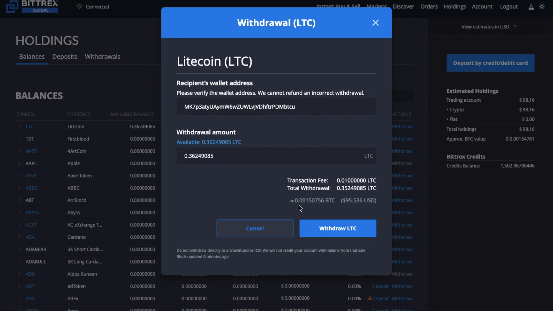 LTC/BTC - Litecoin BITTREX exchange charts all time