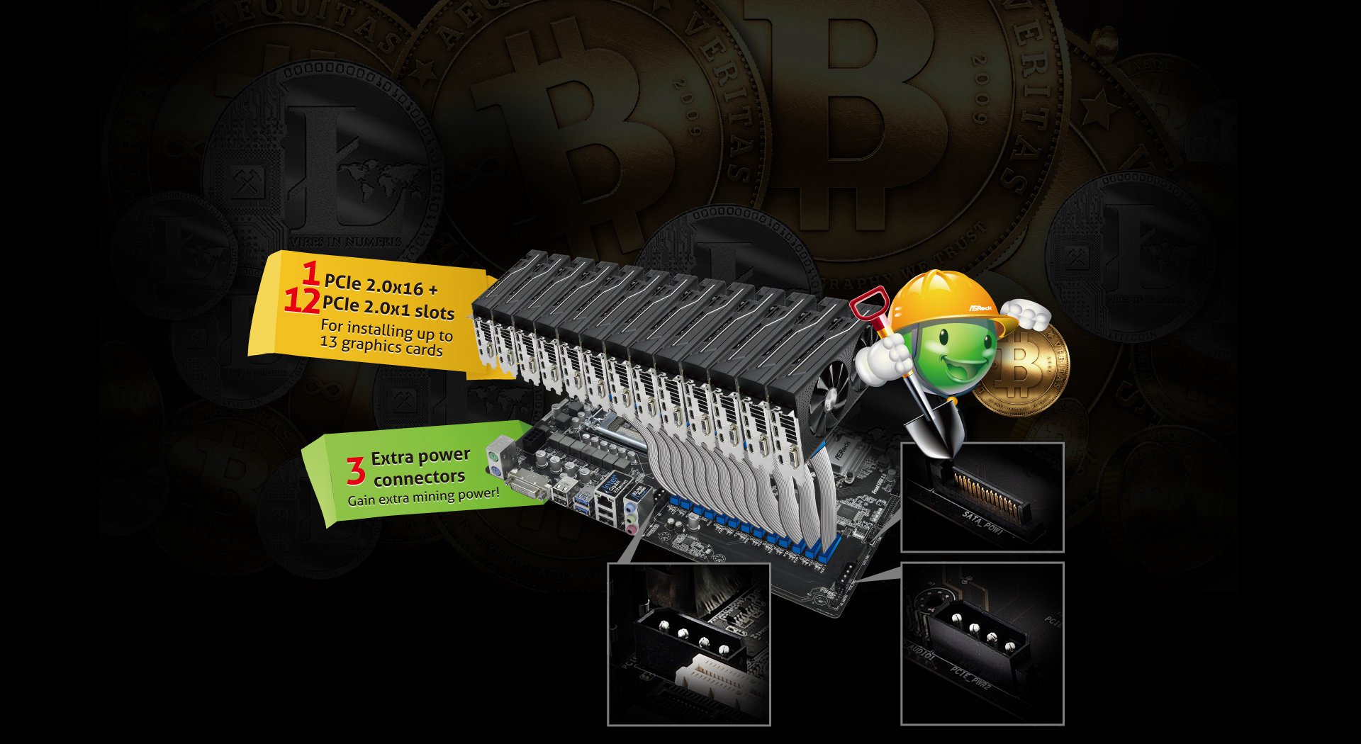 ASRockMine With ASRock H Pro BTC+ Supports up to 13 GPU Mining