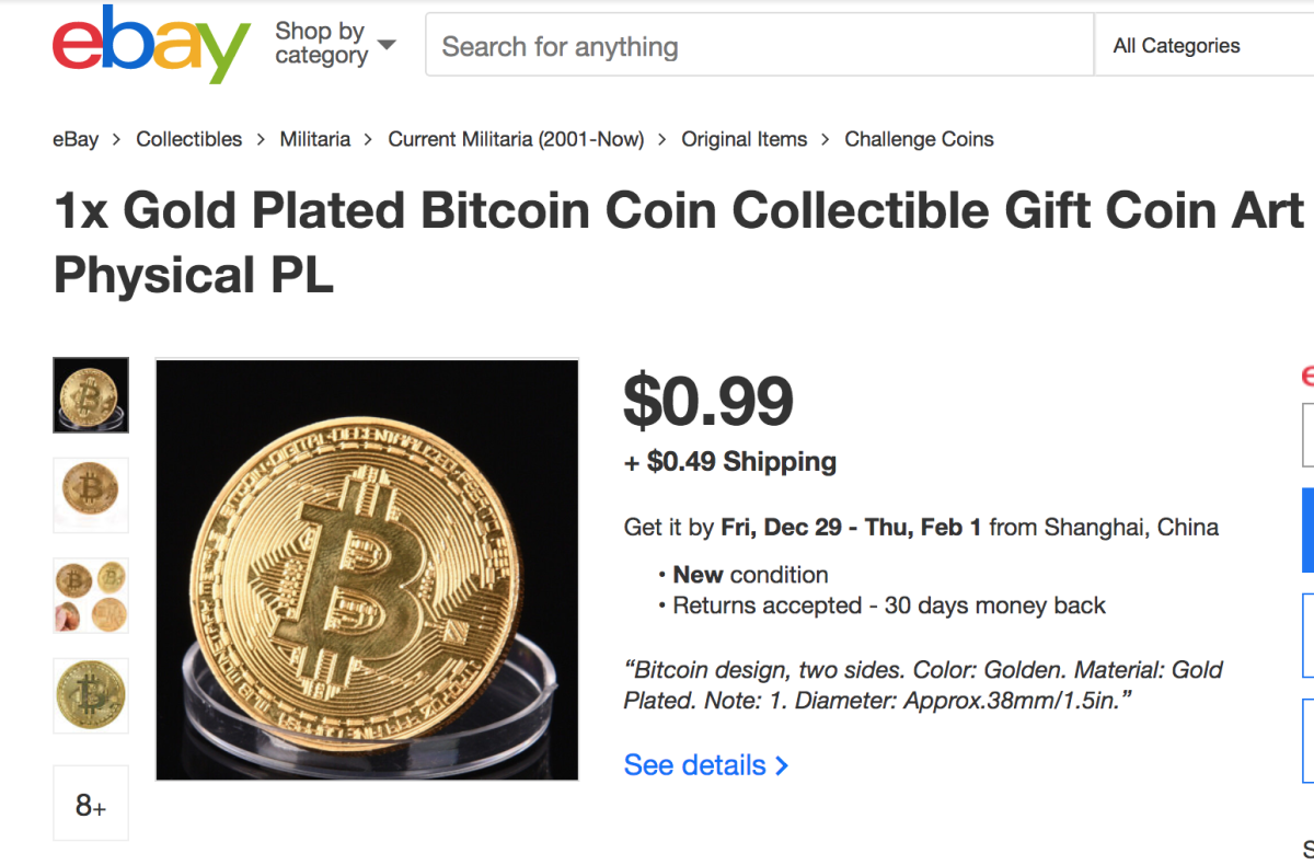 Physical bitcoin for sale on eBay for $ 99,