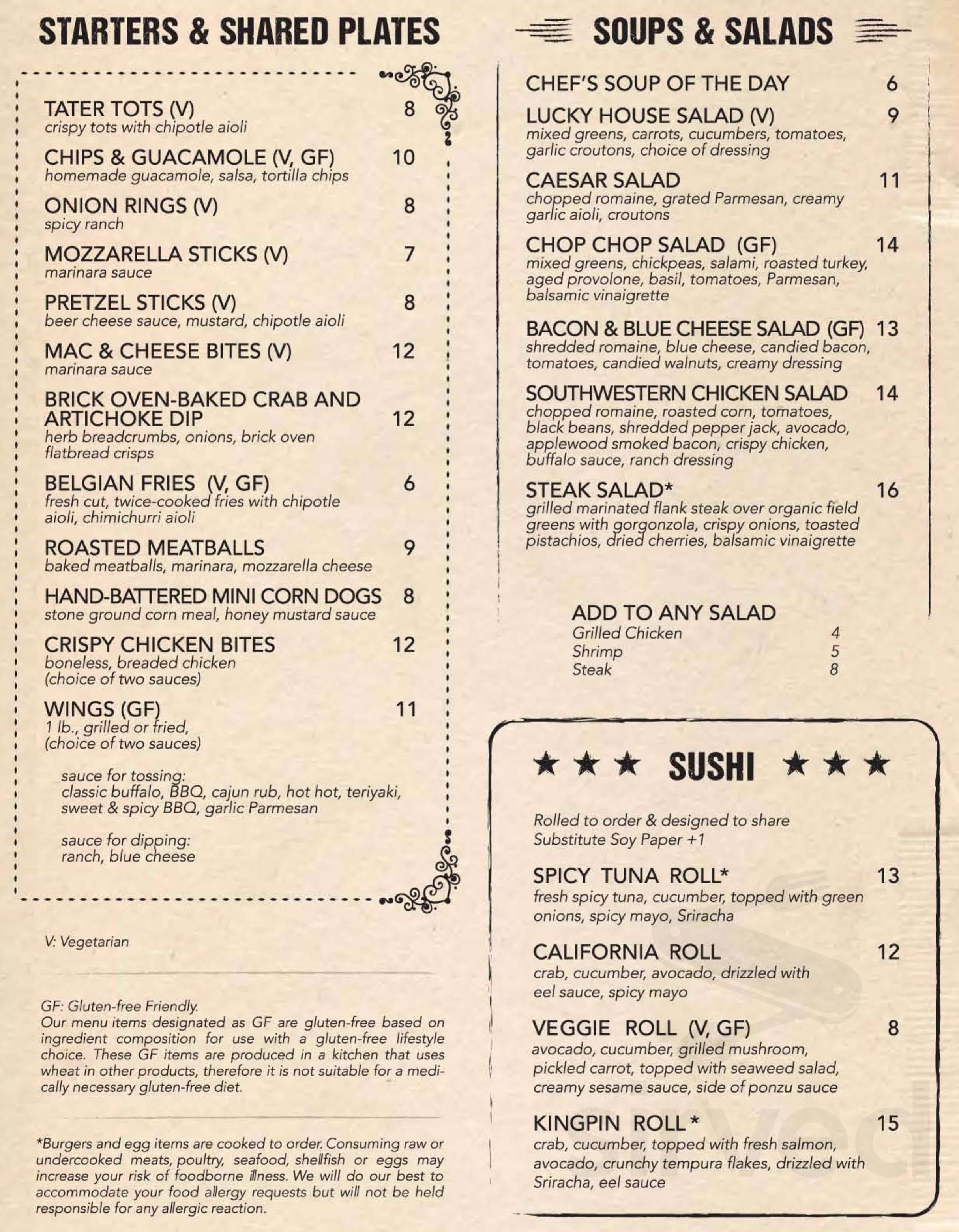 Carte Menu Lucky Strike Grand Bay (LUCK30)