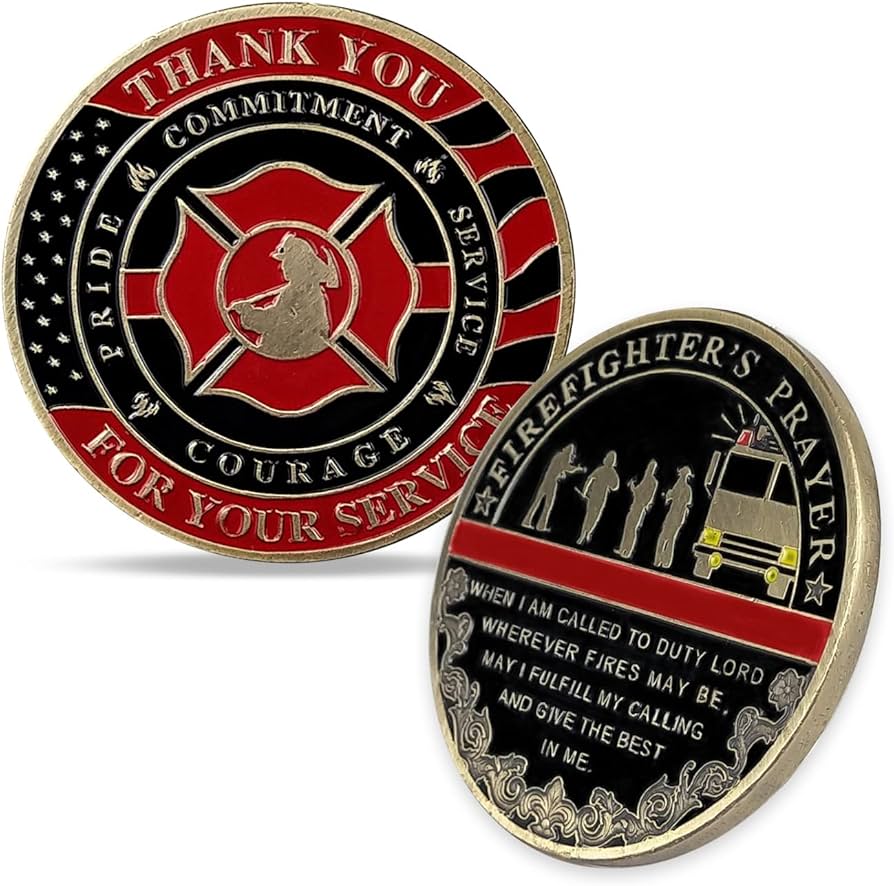 FireFighters Prayer Coin Fire Dept Pewter