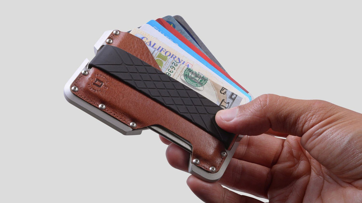 Dango D01 Dapper EDC Wallet - Made in USA - Genuine Leather, Slim, Minimalist, Metal, RFID Blocking