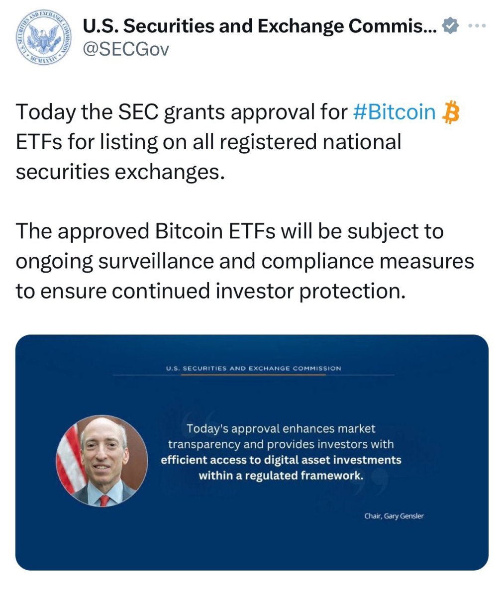 Spot Bitcoin ETFs Are Approved by SEC, Cleared To Start Trading Thursday