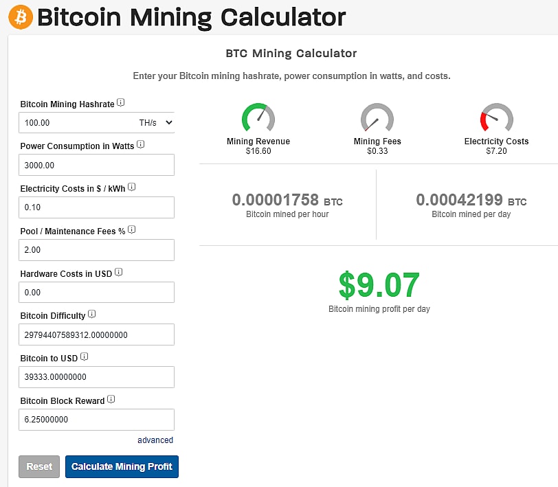 Bitcoin Mining Profitability Calculator (Updated )