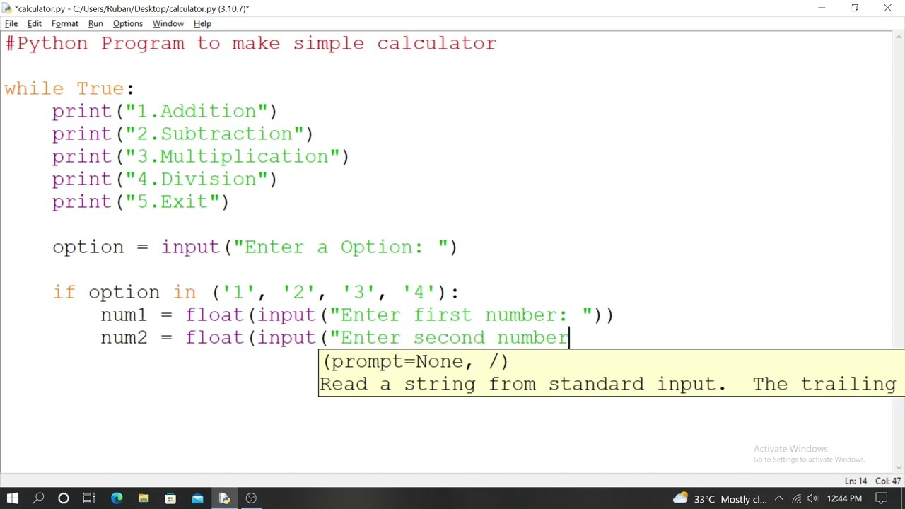 Simple Calculator Program in Python