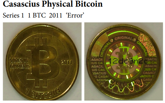 Casascius 1 bitcoin Coin (with spelling error) | Scarce City