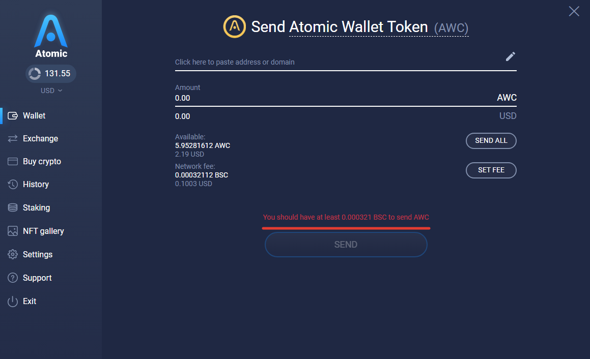 I can't withdraw funds - Atomic Wallet Knowledge Base