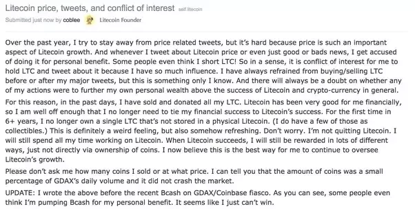 Litecoin founder Charlie Lee has sold all of his LTC | TechCrunch