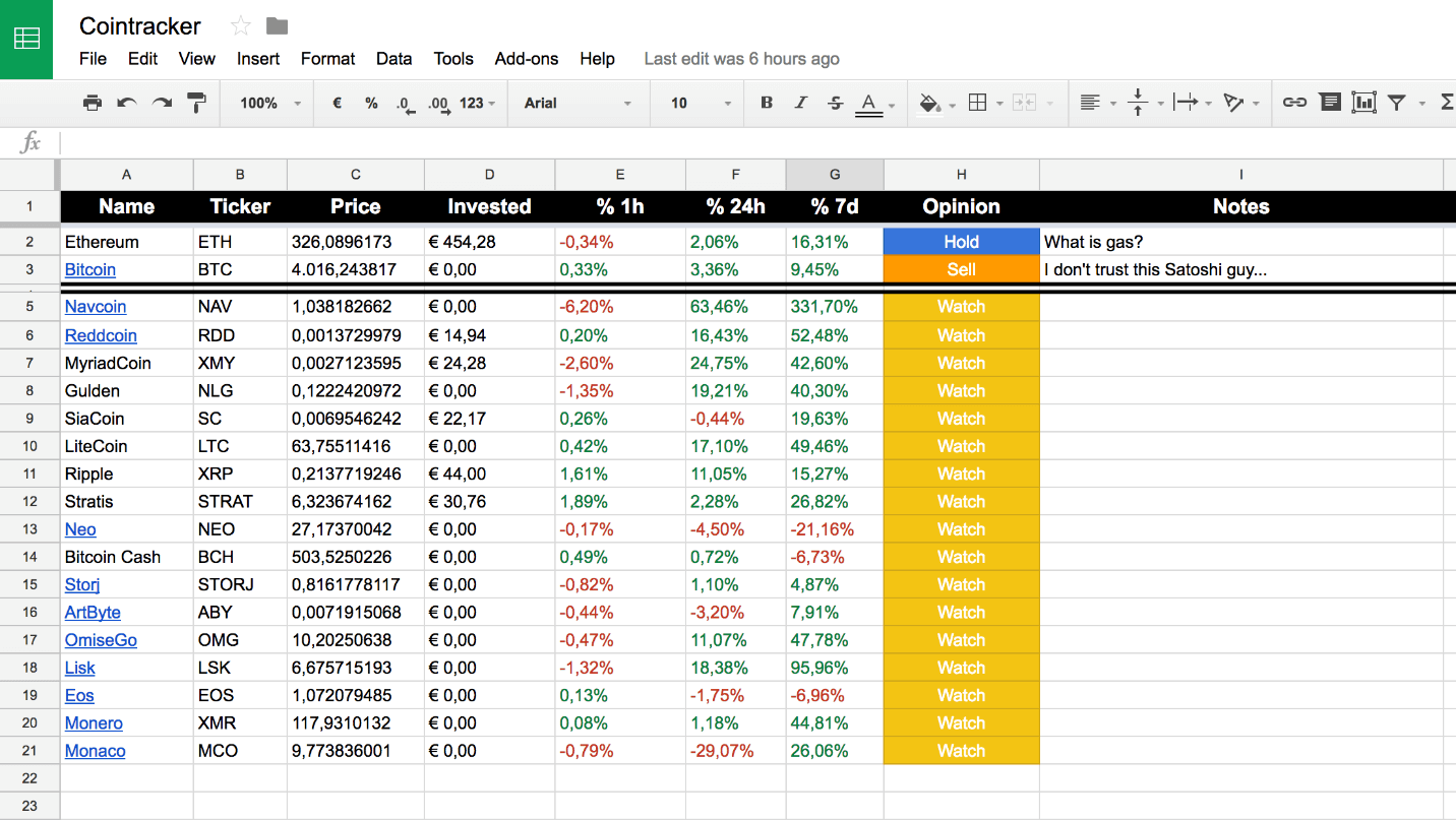 Cryptosheets | Real-time Cryptocurrency Add-In for Excel & Google Sheets