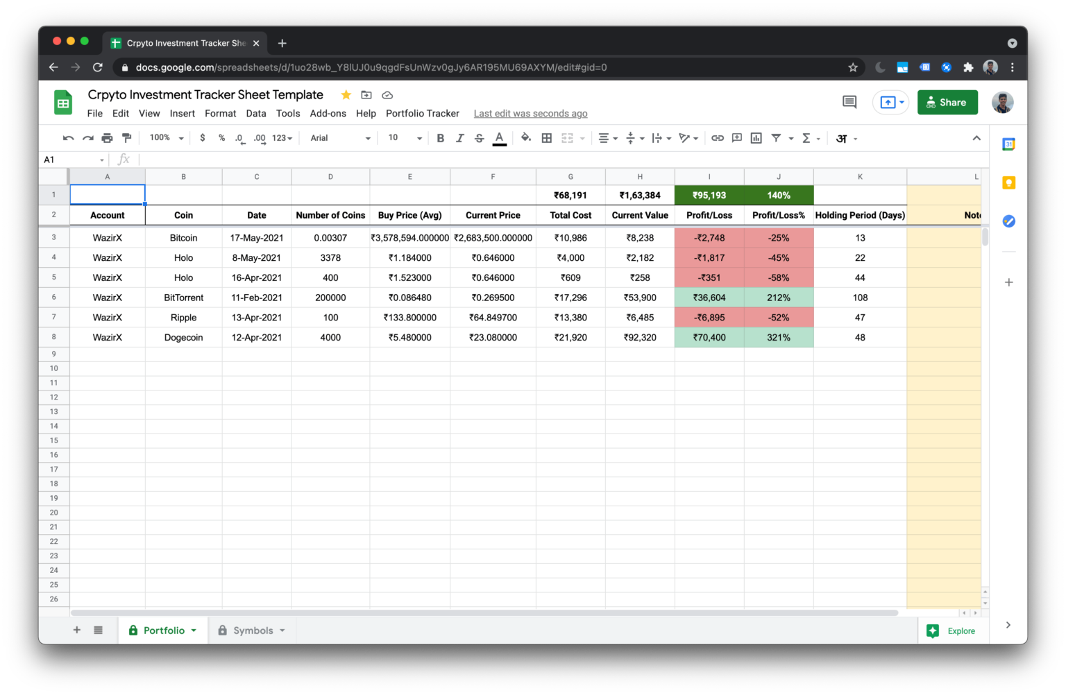 Best Free Cryptocurrencies Portfolio Tracking Spreadsheet - Hongkiat