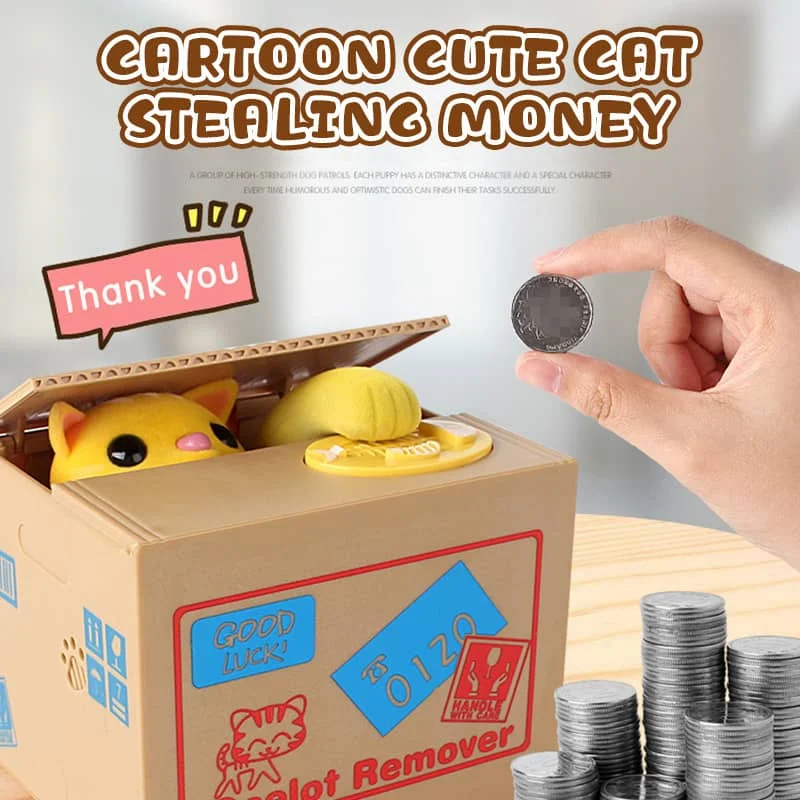 STEALING COIN CUTE CAT KIDS PIGGY BANK AUTOMATIC COIN GRABBING SAVING BOX FOR KIDS - Suva Book Shop