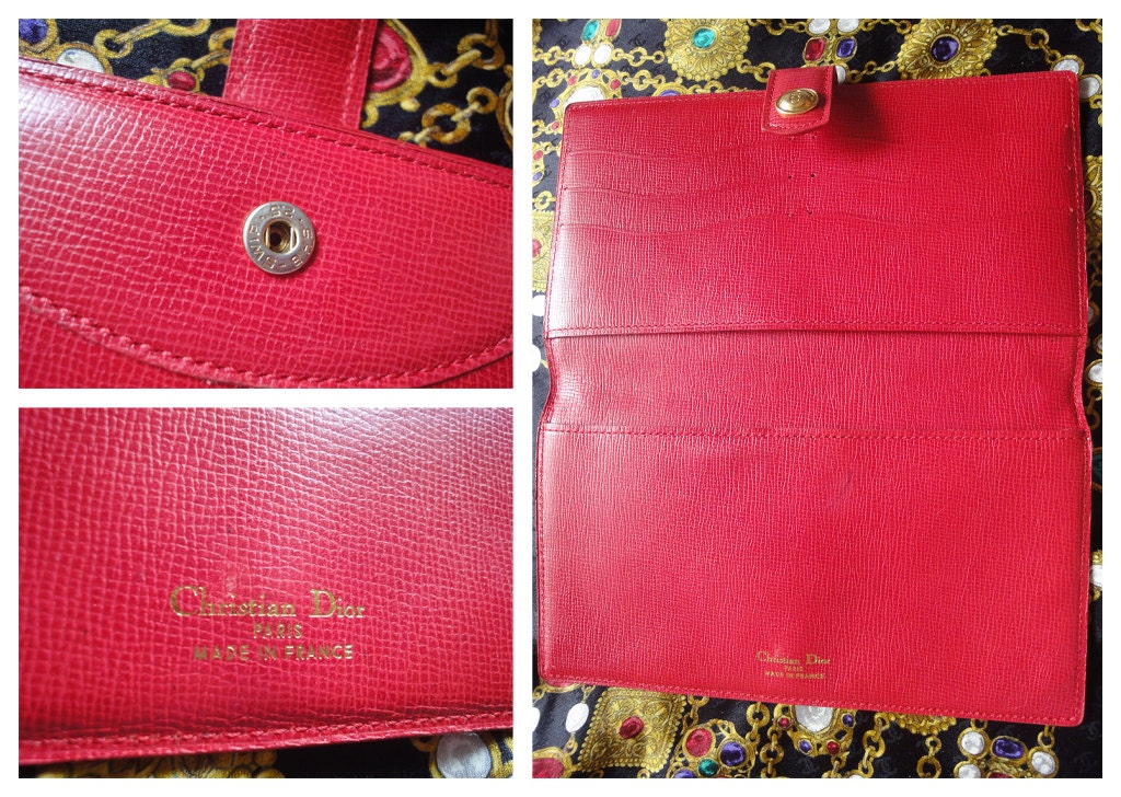 Christian Dior Bee Zip Wallet Leather Compact Red 