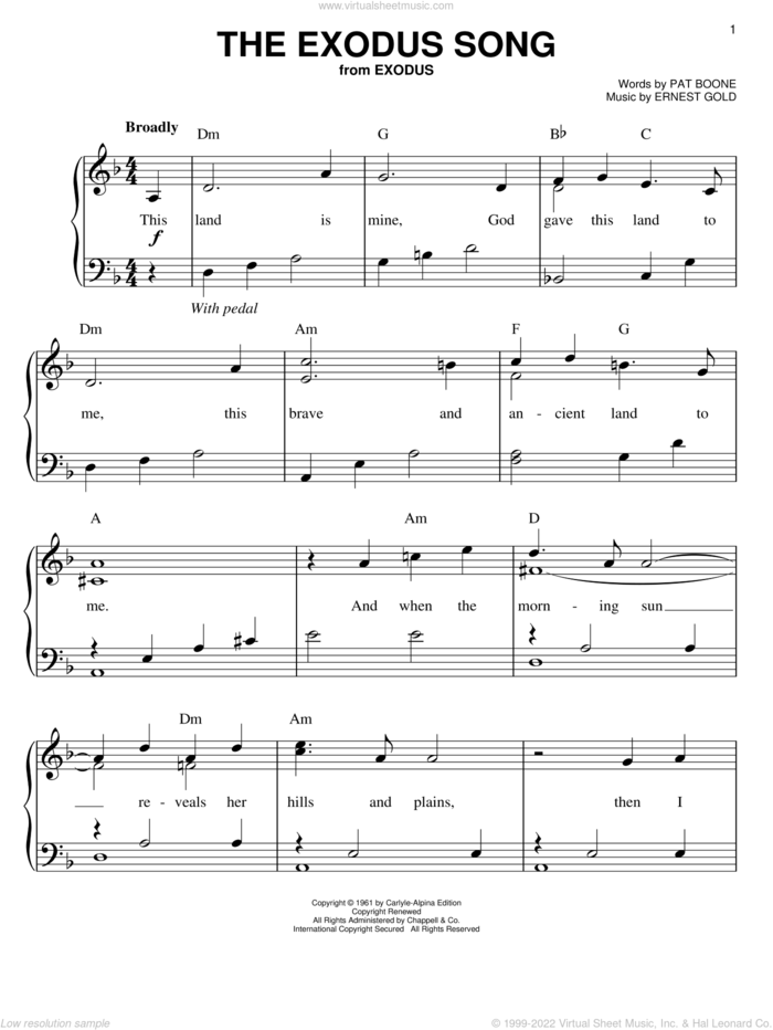 The Exodus Song - by Ernest Gold Sheet music for Piano (Solo) Easy | 1001fish.ru