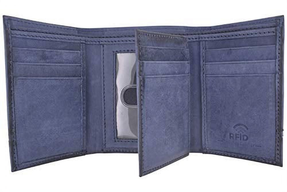 Zipper Locked Leather Mens Wallet Navy Blue with Gripper