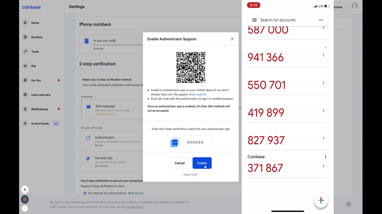 How to enable 2-step verification for Coinbase