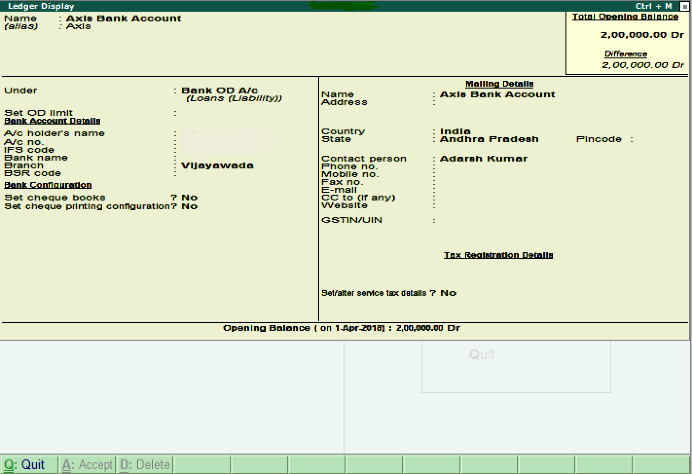 Create Single Ledger in Tally ERP 9 - javatpoint