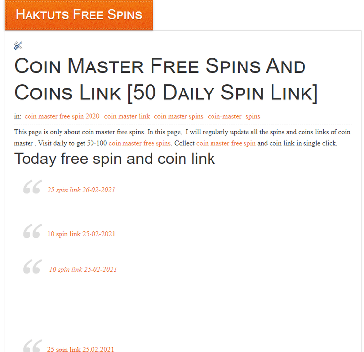 Coin Master free spins - daily reward links