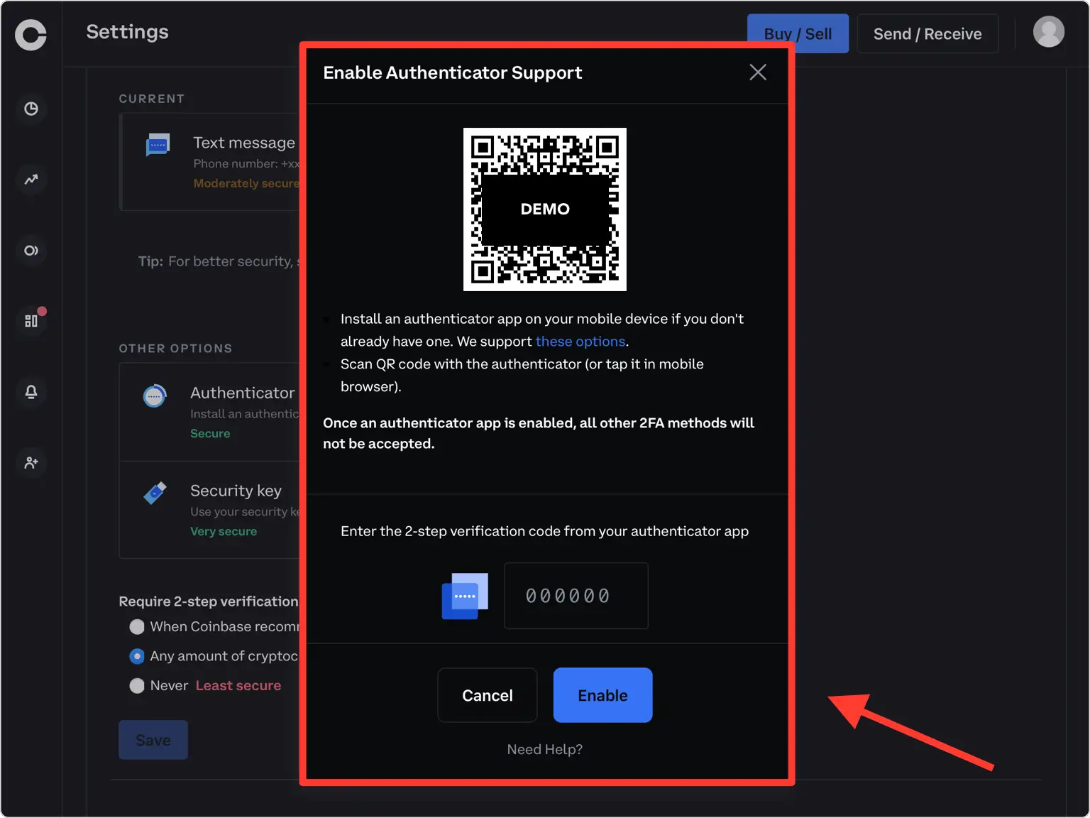 How to enable 2FA on Coinbase