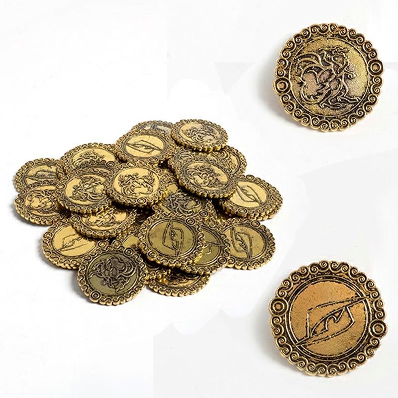 Mythrojan 20 Solid Brass LARP Gold Coins and Suede Leather Trinket Bag