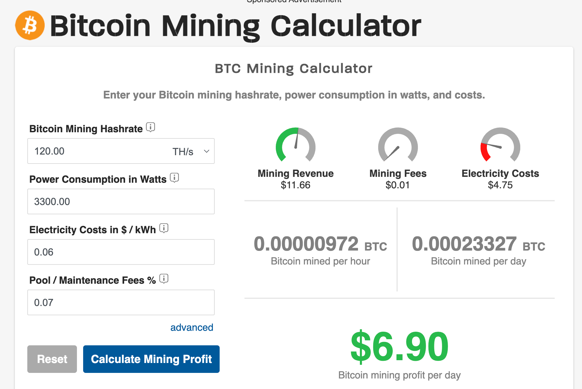 Bitcoin (BTC) Mining Profitability Calculator India