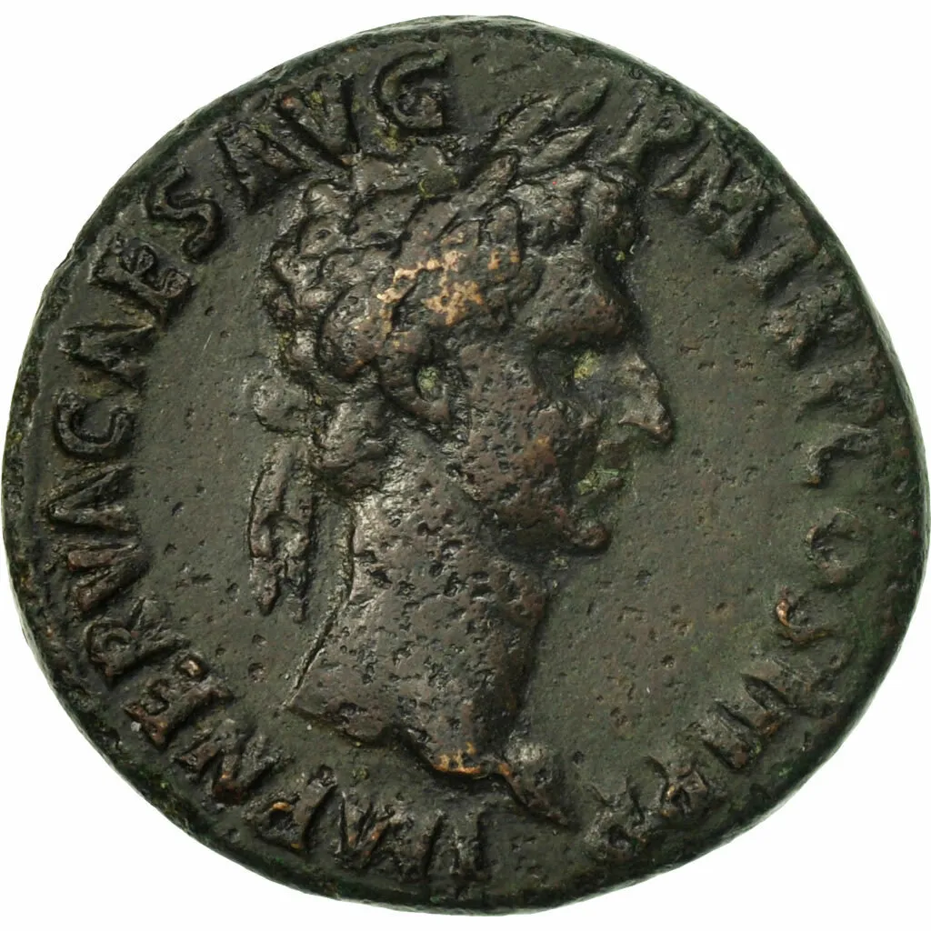 Copper alloy coin of Nerva with handshake on the reverse.