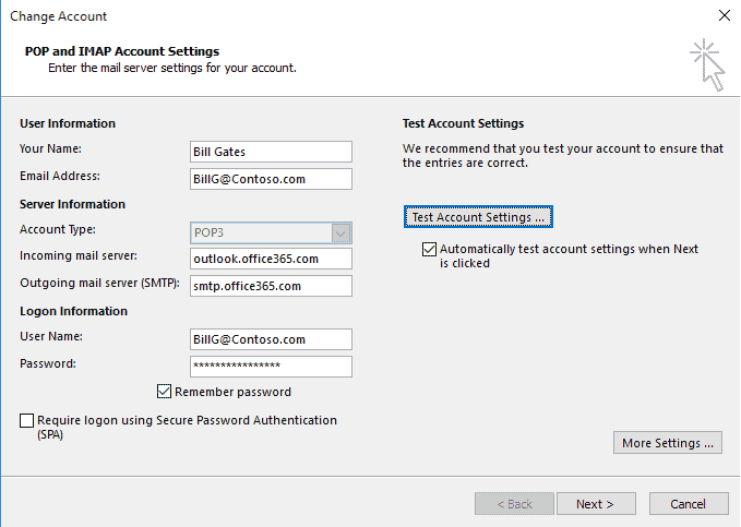 Exchange account server settings - Microsoft Support