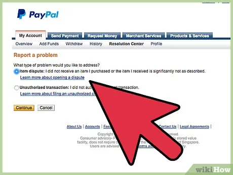 PayPal Credit Notice of Dispute