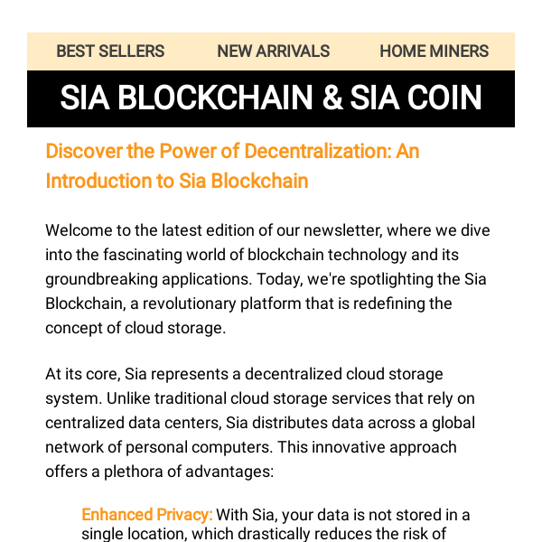 Sia - Decentralized data storage